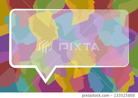 Message speech bubble over colorful human faces Message speech bubble over colorful human faces 133525808