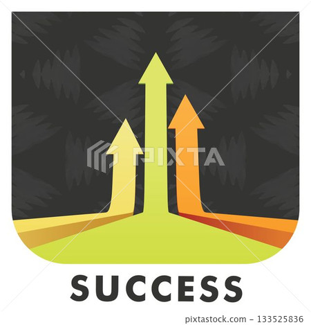 Image of success text under orangem green and yellow upward arrows on dark grey pattern, copy space Image of success text under orangem green and yellow upward arrows on dark grey pattern, copy space 133525836