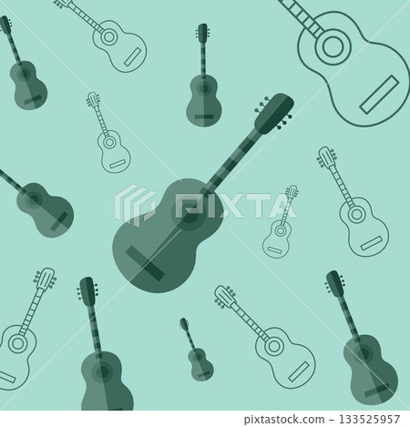 Square image of grey acoustic guitars arranged on blue background Square image of grey acoustic guitars arranged on blue background 133525957