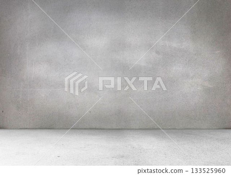 Flat design vector graphic showing empty concrete studio with rough gray wall and floor seam 133525960