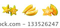 Fresh ripe star fruit slices and whole carambola displayed for healthy tropical food photography isolated on white background 133526247