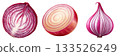 Three red onions whole and halved showing layers ready for culinary use isolated on white background 133526249