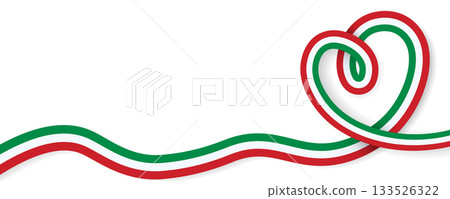 Patriotic banner with curved Italian flag in heart shape isolated on a clean background. Ideal for elections, sports events, Italian Liberation Day, Republic Day, Flag Day, or other national holidays Patriotic banner with curved Italian flag in heart shape isolated on a clean background. Ideal for elections, sports events, Italian Liberation Day, Republic Day, Flag Day, or other national holidays 133526322
