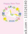 Flower wreath and foal New Year's card design 133526340