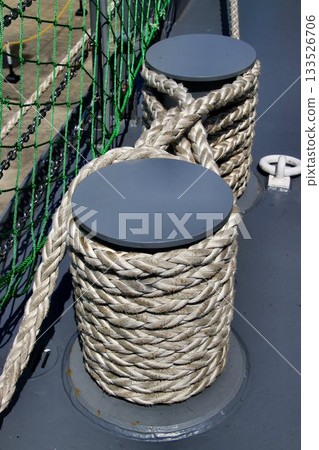 Mooring bollards on the deck of ships Mooring bollards on the deck of ships 133526706
