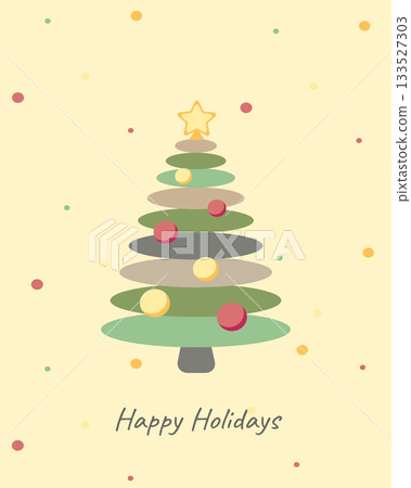 Happy holidays card with minimalist christmas tree and colorful dots 133527303