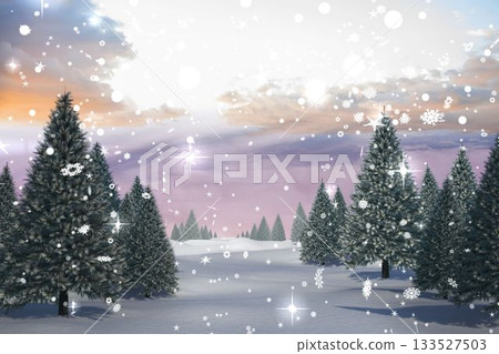 Snowy landscape with fir trees Snowy landscape with fir trees 133527503
