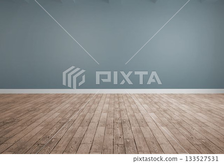 Flat design is showing empty room interior with blue-gray wall, hardwood floor, exposed beams Flat design is showing empty room interior with blue-gray wall, hardwood floor, exposed beams 133527531
