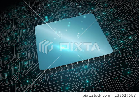 Shiny square on black circuit board 133527598