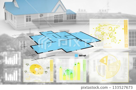Blue of house with charts 133527673