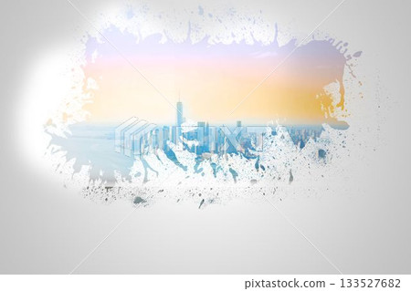 Splash on wall revealing city by the sea 133527682
