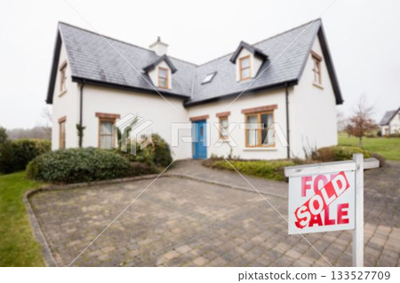 House exterior with real estate signboard 133527709