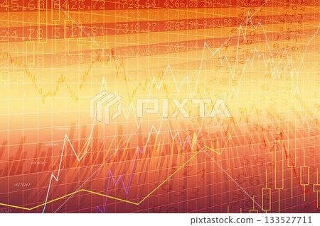 Multi-line financial chart is displaying flat design with colored lines, grid and candlesticks Multi-line financial chart is displaying flat design with colored lines, grid and candlesticks 133527711