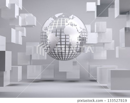 Planet on grey background with cubes Planet on grey background with cubes 133527819