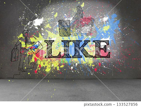 Like icon with splashes on dark wall Like icon with splashes on dark wall 133527856