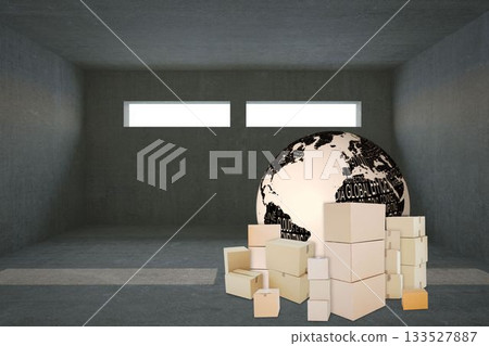 Illustration of globe and boxes 133527887