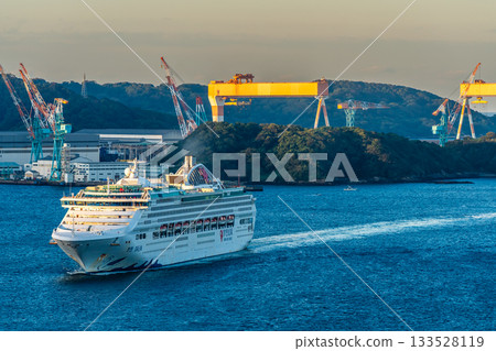 Passenger ship arriving at Nagasaki Port (Dream) from Megami Bridge [Nagasaki City] 133528119