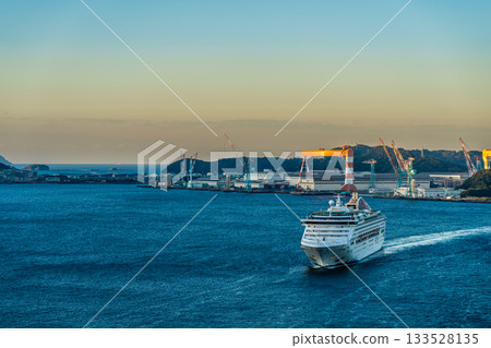 Passenger ship arriving at Nagasaki Port (Dream) from Megami Bridge [Nagasaki City] 133528135