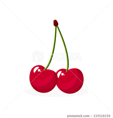 Juicy Cherry Fruit Isolated Vector Illustration Icon Design. Juicy Cherry Fruit Isolated Vector Illustration Icon Design. 133528150