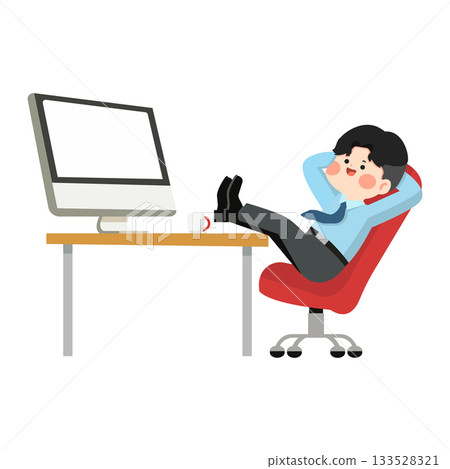 Cartoon Businessman Relaxing at Office Desk 133528321