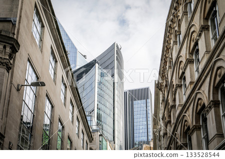 Modern Glass Skyscrapers and Historic Architecture in City Center Modern Glass Skyscrapers and Historic Architecture in City Center 133528544