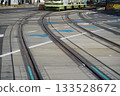Multiple intersecting tram tracks 133528672