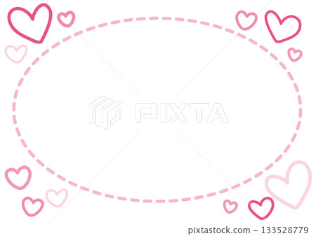 情人節或愛情留言的可愛裝飾相框 - 粉紅色愛心和波點橢圓形相框 133528779