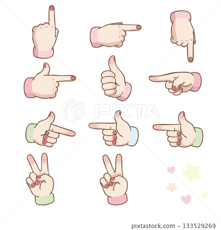 女性手勢組合：指向和和平手勢 133529269