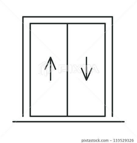 Elevator icon line lift way up and down lobby hall sign, Simple symbol. Passenger elevator, slide door.  133529326