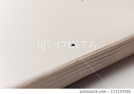 A close-up macro shot of a drop of ink on a notepad. Retro office concept. A close-up macro shot of a drop of ink on a notepad. Retro office concept. 133529386