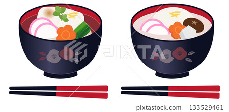Illustration set of Kanto-style and Kansai-style ozoni Illustration set of Kanto-style and Kansai-style ozoni 133529461