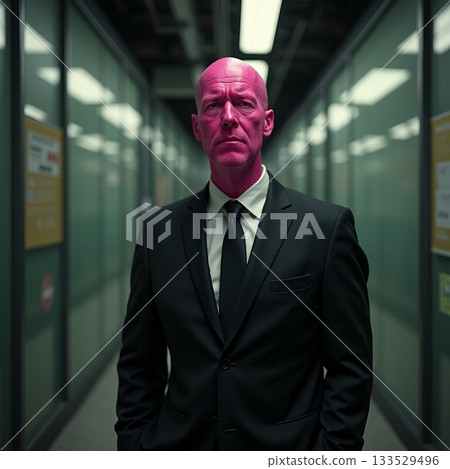 Magenta man in a dark hallway observes silently Generative AI 133529496