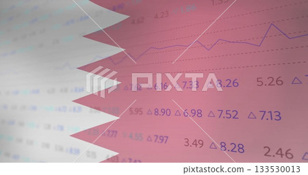 Displaying Qatar flag silhouette in interface, with numeric data and gridlines on line chart 133530013