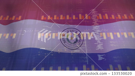 Displaying Paraguayan flag stripes with bar charts and line graphs in abstract visuals, with seal 133530020