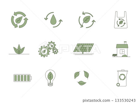 Set of icons for ecology theme. Flat vector illustration. Set of icons for ecology theme. Flat vector illustration. 133530243