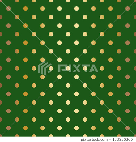 Seamless polka-dot pattern in gradient gold tones arranged across a green background, create a subtle vignette effect. Seamless polka-dot pattern in gradient gold tones arranged across a green background, create a subtle vignette effect. 133530360