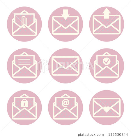 Mail simple icon set pink polka dots Mail simple icon set pink polka dots 133530844