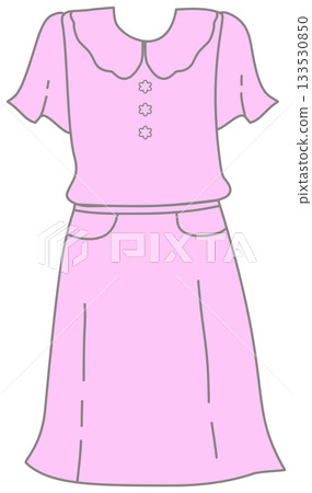 Pink Dress with Scalloped Peter Pan Collar Illustration 133530850