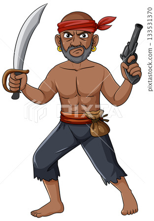 Cartoon Pirate Bandit Holding Sword and Pistol 133531370