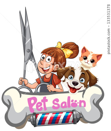 Smiling Groomer With Dog and Cat at Pet Salon Smiling Groomer With Dog and Cat at Pet Salon 133531378