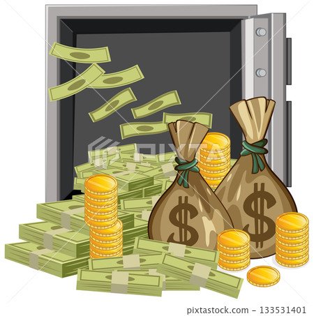 Open Vault With Money Bags and Gold Coins Open Vault With Money Bags and Gold Coins 133531401
