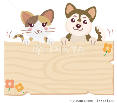 Cat and dog holding a sign Cat and dog holding a sign 133531489