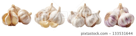 Set of fresh vegetable, whole garlic, isolated on a transparent background. Set of fresh vegetable, whole garlic, isolated on a transparent background. 133531644