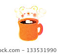 A heartwarming winter illustration: A bear warming up with a hot drink 133531990