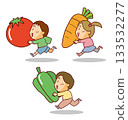Children running with large vegetables 133532277