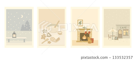 Christmas illustrations of snowy landscapes and winter life, Christmas illustrations of snowy landscapes and winter life, 133532357