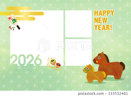 2026年新年賀卡，馬年，親子相框[3個窗口] 133532481