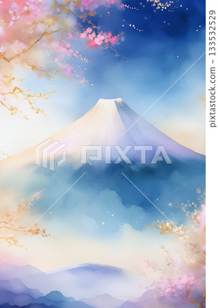 Background material: Cherry blossoms and Mt. Fuji 133532529
