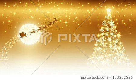 金色的燈光、聖誕樹和聖誕老人的雪橇構成了一個美妙的背景。 133532586