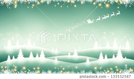 淡薄荷綠和白色的雪景，隱約可見聖誕老人的雪橇輪廓。 133532587